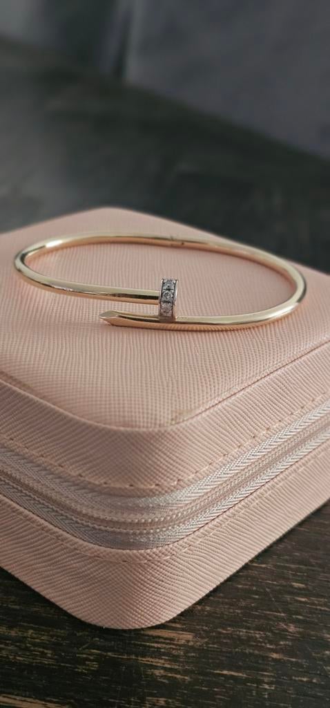 14krt Gouden Armband Spijker met 5 Diamanten, Gebruikt, Ophalen of Verzenden, Met edelsteen, Goud