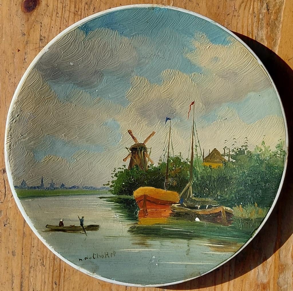 F.J. van Rossum du Chattel Beschilderd Schoteltje met Molen, Ophalen of Verzenden