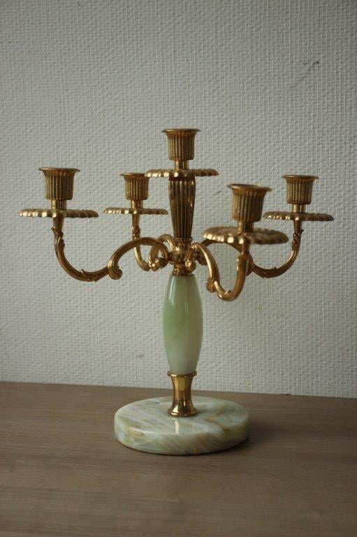 Vintage Onyx messing kandelaar, Ophalen of Verzenden, Koper of Brons