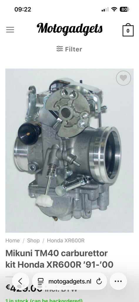 Mikuni TM40 carburateur kit XR600, Ophalen, 7715PV, Motogadgets, Nieuw