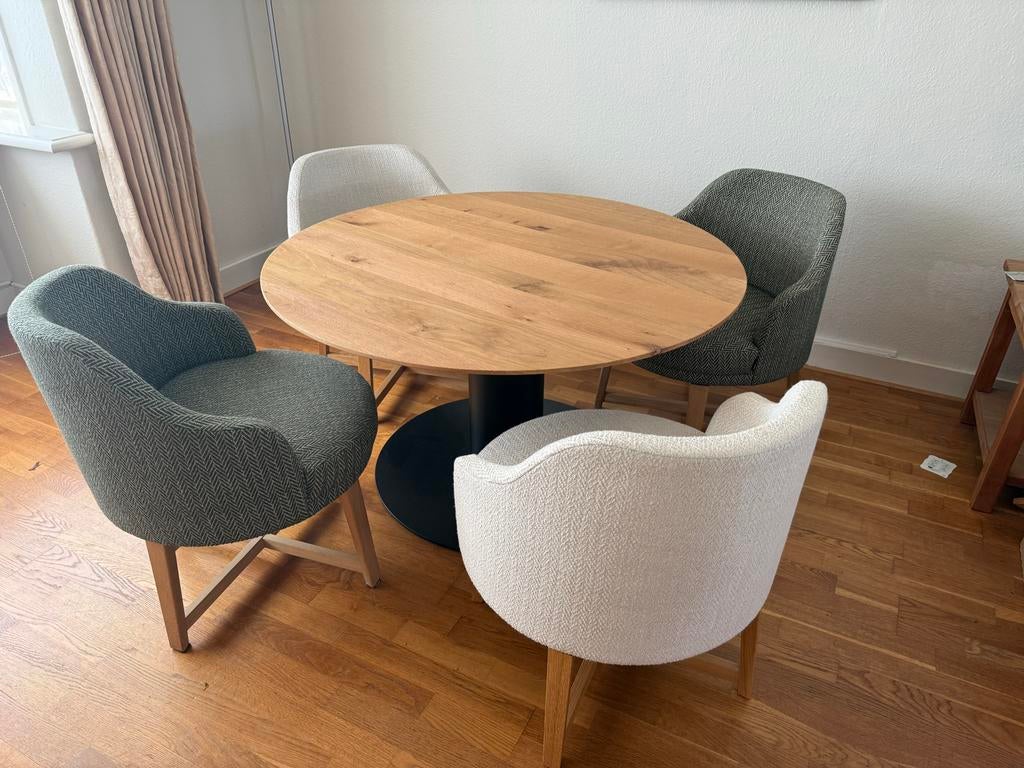 Passe Partout design eetset: 4 stoelen + ronde tafel, Ophalen, 100 tot 150 cm, Rond, Vier personen