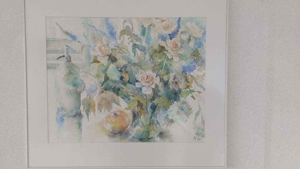 Aquarel van Corry Kooy - Bloemenstilleven, Antiek en Kunst, Ophalen