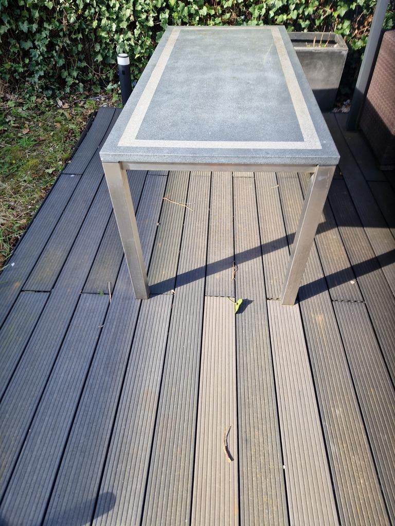 Gratis Tuintafel grijs graniet blad en rvs onderstel, Ophalen, Gebruikt, Rechthoekig