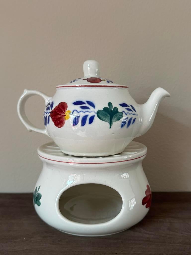 Villeroy & Boch Boerenbont Theepot met Warmhouder, Gebruikt, Overige typen, Ophalen of Verzenden, Aardewerk