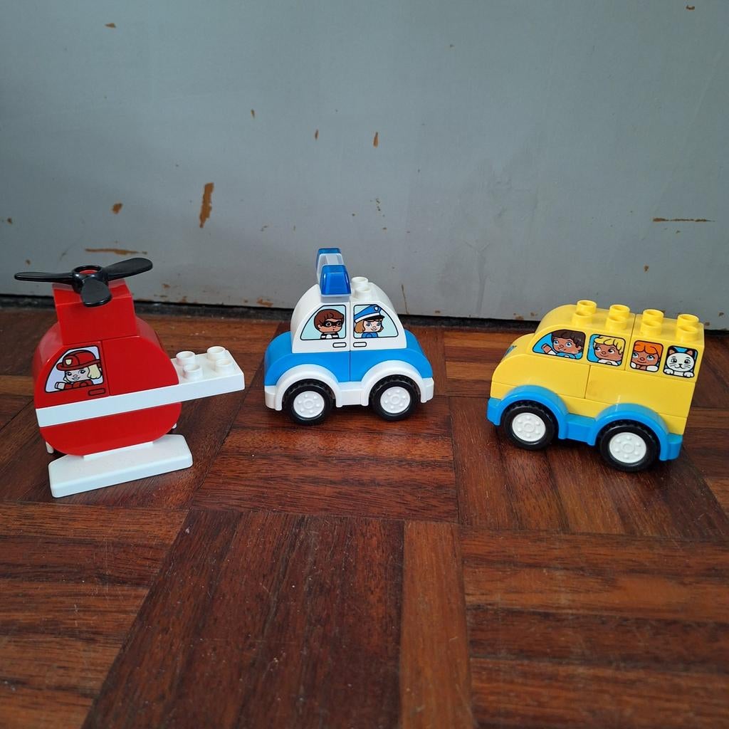 LEGO Duplo Voertuigen Set: Helikopter, Politieauto, Bus, Ophalen of Verzenden, Gebruikt, Complete set, Duplo