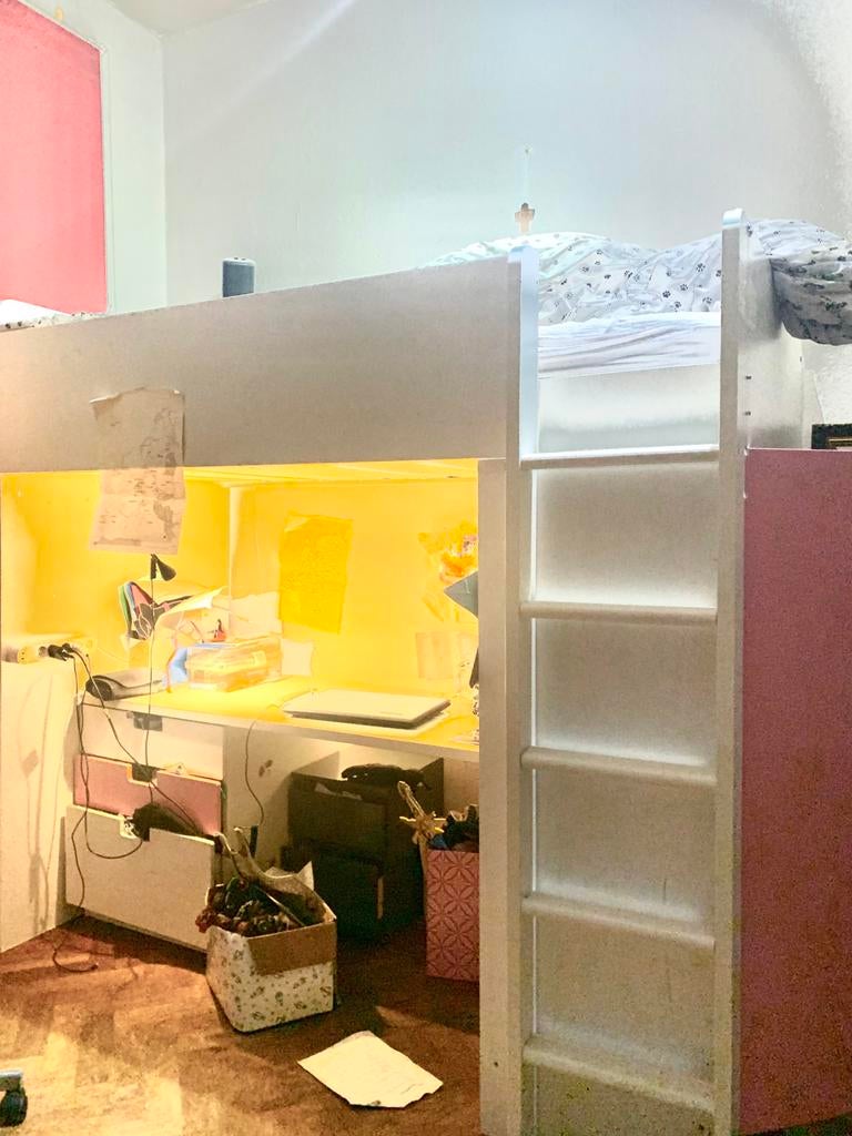 Hoogslaper 3in 1 met roze stoel, Ophalen of Verzenden, Zo goed als nieuw, Hoogslaper