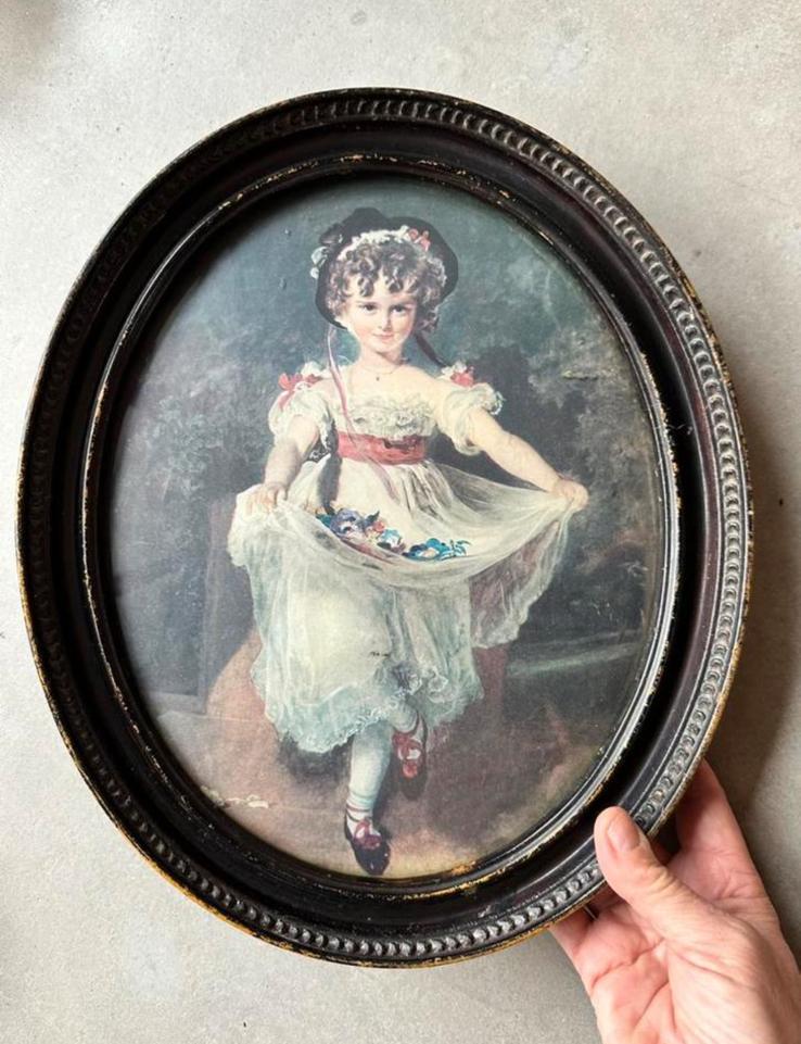 Lijst Prent Meisje Bol glas Hout, Ophalen of Verzenden