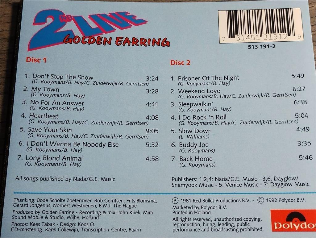 Golden Earring ‎- 2nd Live [2 CD], Ophalen of Verzenden, Zo goed als nieuw, Poprock
