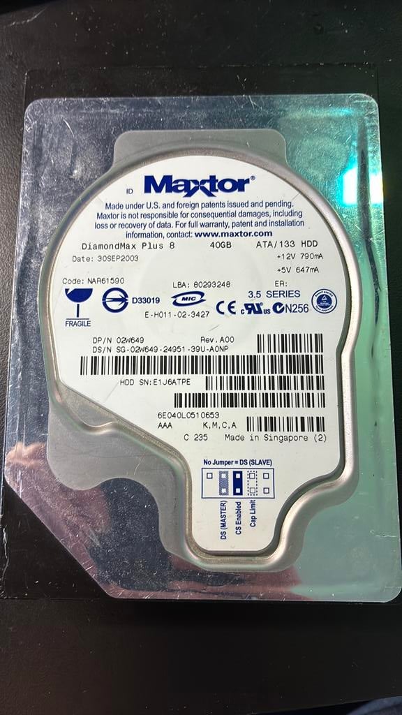 Maxtor 40 GB IDE harde schijf. Getest, Computers en Software, Harde schijven, Ophalen of Verzenden, Zo goed als nieuw, Desktop