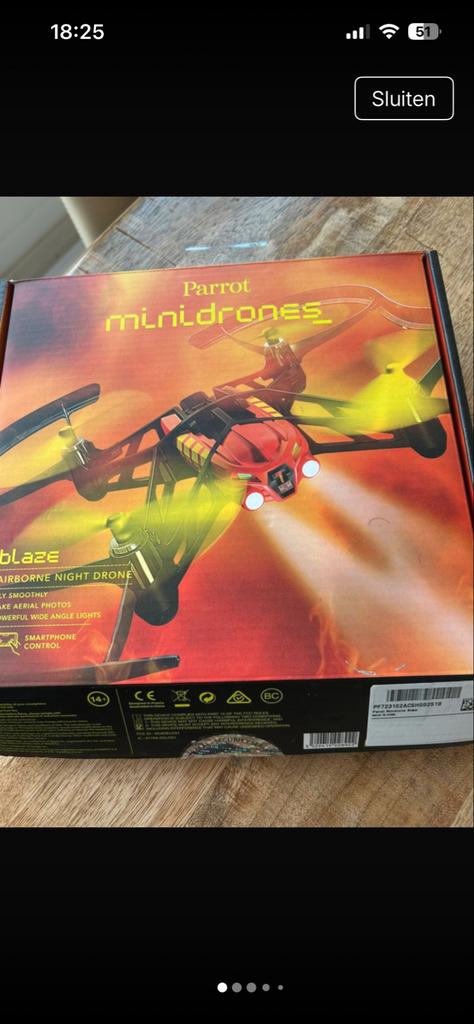 Parrot Minidrones Airborne Night Drone Blaze, Ophalen, Gebruikt, Minder dan 100 meter, Minder dan 250 gram