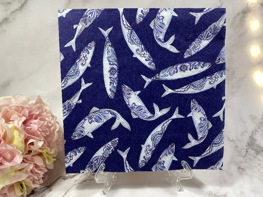 Delfts blauw knutsel servetten vissen decoupage nr HM604, Ophalen of Verzenden, Nieuw