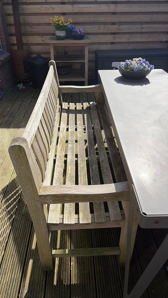 Teak houten tuinbank, 4 zitplaatsen, Gebruikt, Teakhout, Ophalen of Verzenden