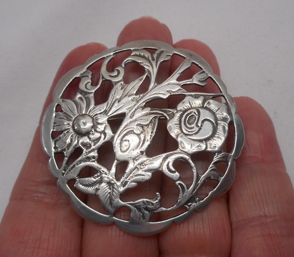 Zilveren mooie vintage bloemen broche nr.1360, 4 tot 7 cm, Verzenden, Zo goed als nieuw, Zilver