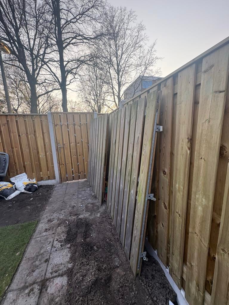 Dubbele houten poort met stalen frame, Ophalen, Met poort, Gebruikt, Tuinhek