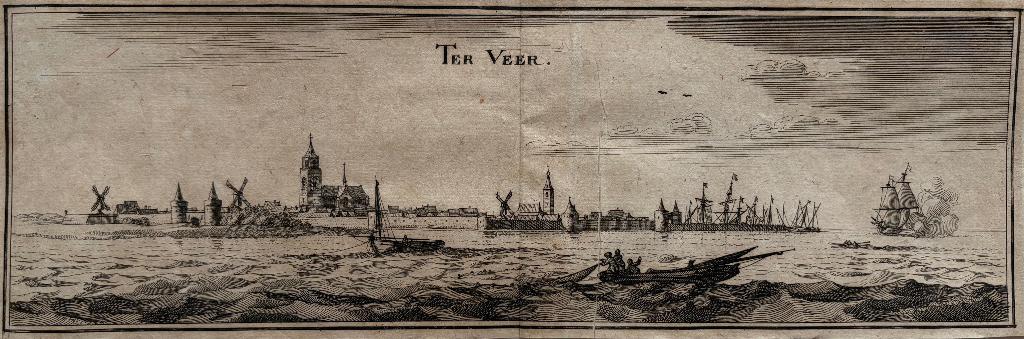 Gezicht op Veere, 1659, Verzamelen, Gebruikt, Verzenden, Voor 1940, Prent