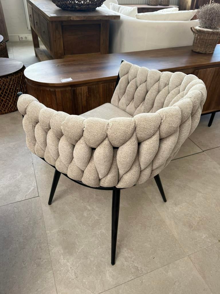 Magazijn leegverkoop set 6 nieuwe eetstoelen stof beige sale, Overige kleuren, Nieuw, Ophalen of Verzenden, Wk home