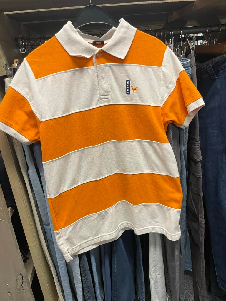 Geeko polo shirt oranje wit gestreept maat M, Kleding | Heren, Polo's, Zo goed als nieuw, Maat 48/50 (M), Oranje, Ophalen of Verzenden