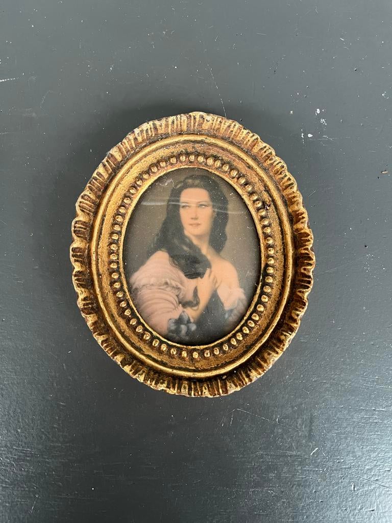 Antieke Miniatuur Portret Schilderij in Ovale Lijst, Ophalen