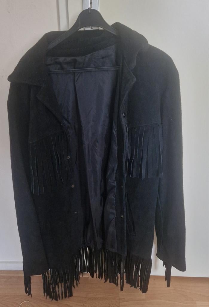 Franjes Suede Western Jas Maat 38, Ophalen of Verzenden, Gedragen, Maat 38/40 (M), Zwart