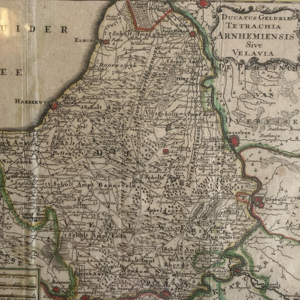 Kopergravure Veluwe / Arnhem 1740, Hendik de Leth, Ingelijst, Cartografie, Ophalen of Verzenden, Gravure