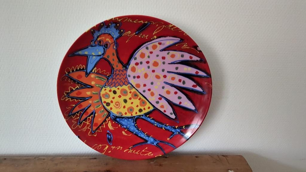 Kleurrijke kip op bord., Antiek en Kunst, Ophalen