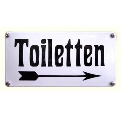 tekstbord toilet met pijl - emaille - 10 x 20 cm, Ophalen, HorecaBeelden, Nieuw, HorecaBeelden