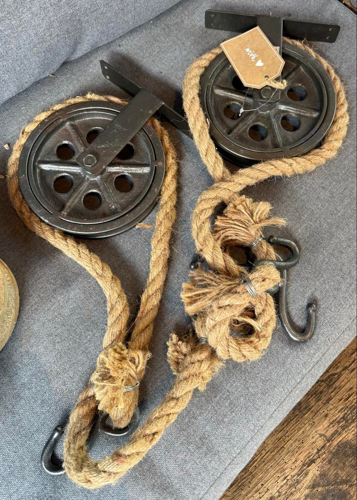 Decoratieve Katrollen met Touw - Brocante Stijl, Ophalen of Verzenden