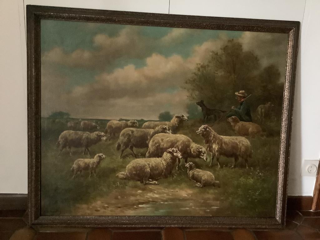 *HENRY SCHOUTEN (1857) -Grote prachtige antieke schilderij., Antiek en Kunst, Kunst | Schilderijen | Klassiek, Ophalen of Verzenden