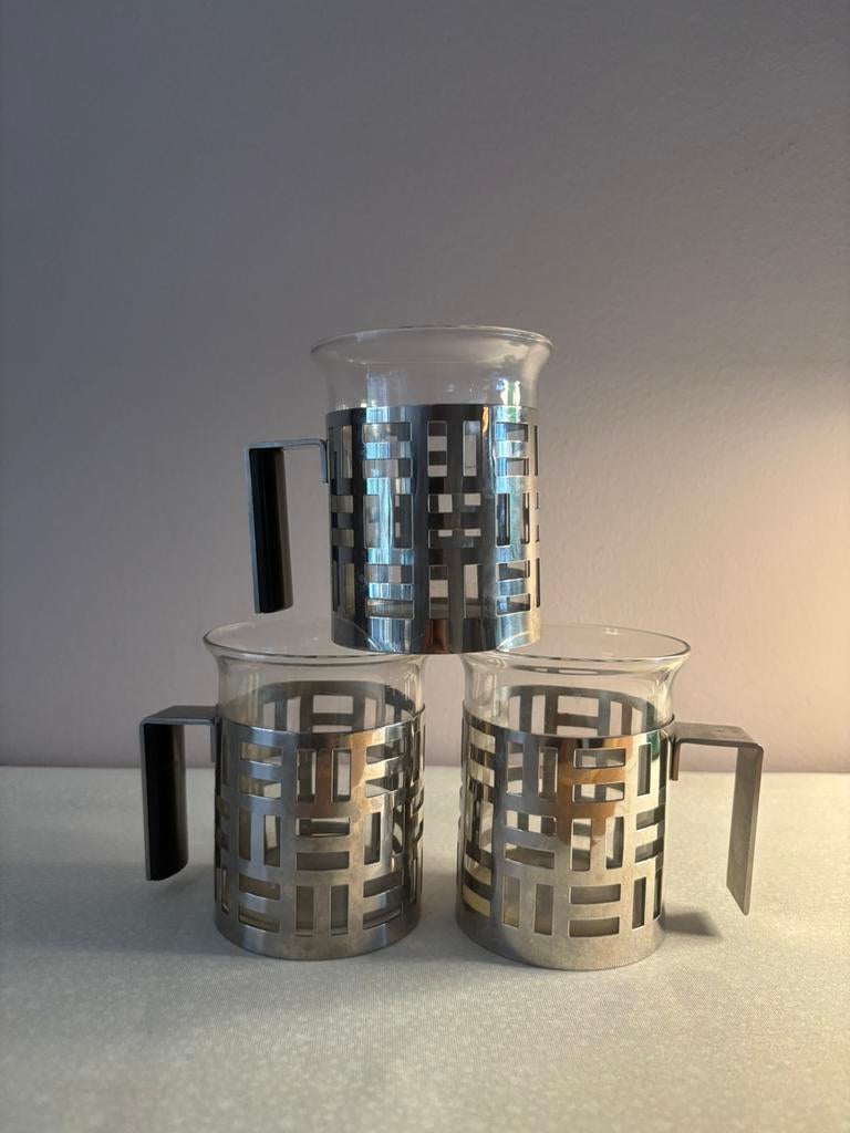 Vintage Bodum Rvs houders met glas, Huis en Inrichting, Keuken | Servies, Verzenden, *, *, Overige stijlen