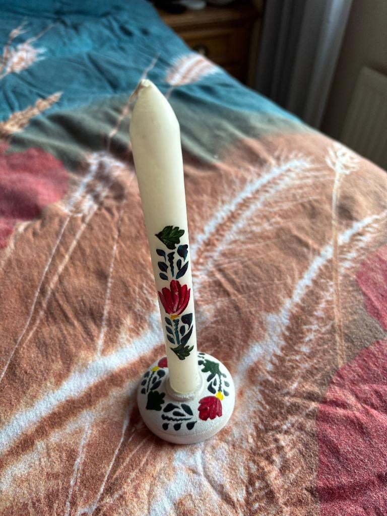 Boerenbont houten kandelaar met kaars Boerenbond, Gebruikt, Overige kleuren, Ophalen of Verzenden, Hout