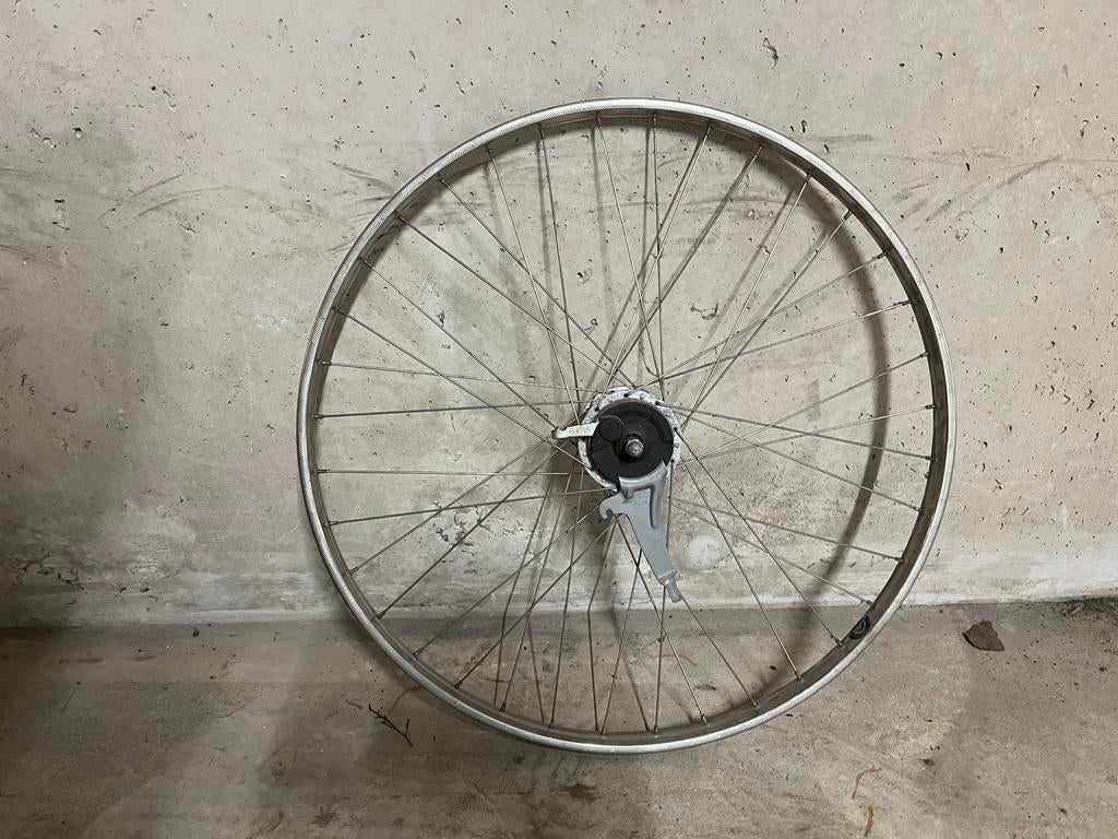 28 inch rvs velg met trommelrem (voorzijde), Fietsen en Brommers, Fietsonderdelen, Gebruikt, Wiel, Staal, Stadsfiets, Ophalen of Verzenden