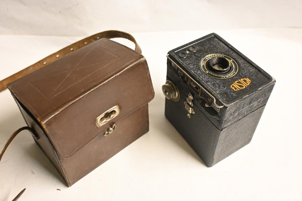Ensign Houghton Butcher box camera met draagtas boxcamera, Ophalen of Verzenden, Voor 1940, Fototoestel