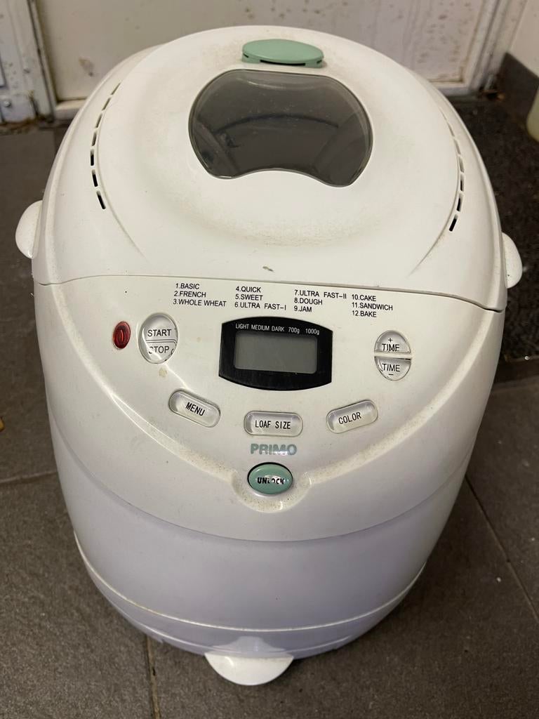 Primo Broodbakmachine, Witgoed en Apparatuur, Broodbakmachines, Gebruikt, 800 tot 1200 gram deeg, Kijkvenster, Ophalen