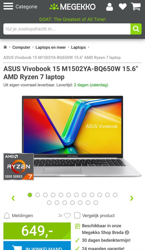 ASUS Vivobook Laptop M1502Y - Nieuw in doos, 15 inch, Nieuw, Ophalen of Verzenden, SSD