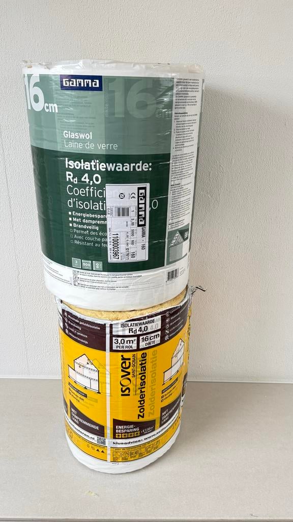 Zolderisolatie Glaswol - 16cm dik Rd 4,0, 12 cm of meer, Nieuw, 5 tot 10 m², Glaswol