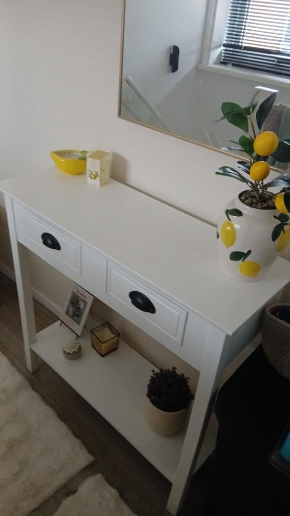 Nette witte bijzettafel/sidetable, zelf geverfd, Ophalen, Gebruikt, 100 tot 150 cm, Overige houtsoorten