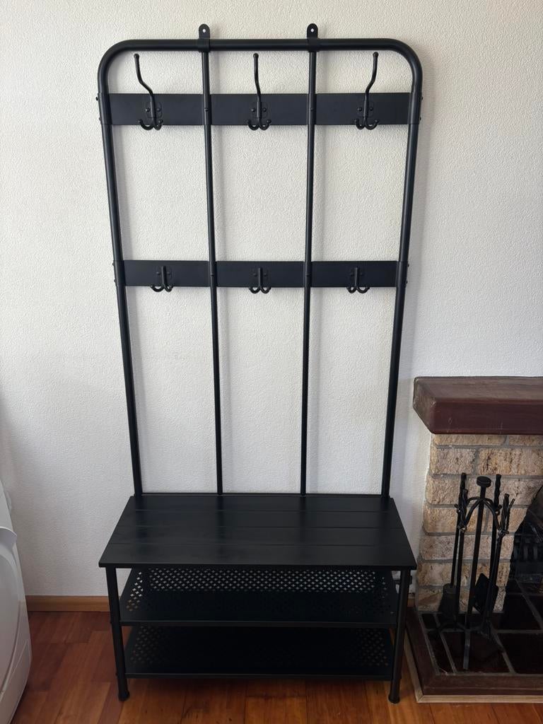Ikea Pinnig kapstok / schoenenrek zwart, Huis en Inrichting, Woonaccessoires | Kapstokken, Ophalen, Gebruikt, Metaal, Staande kapstok