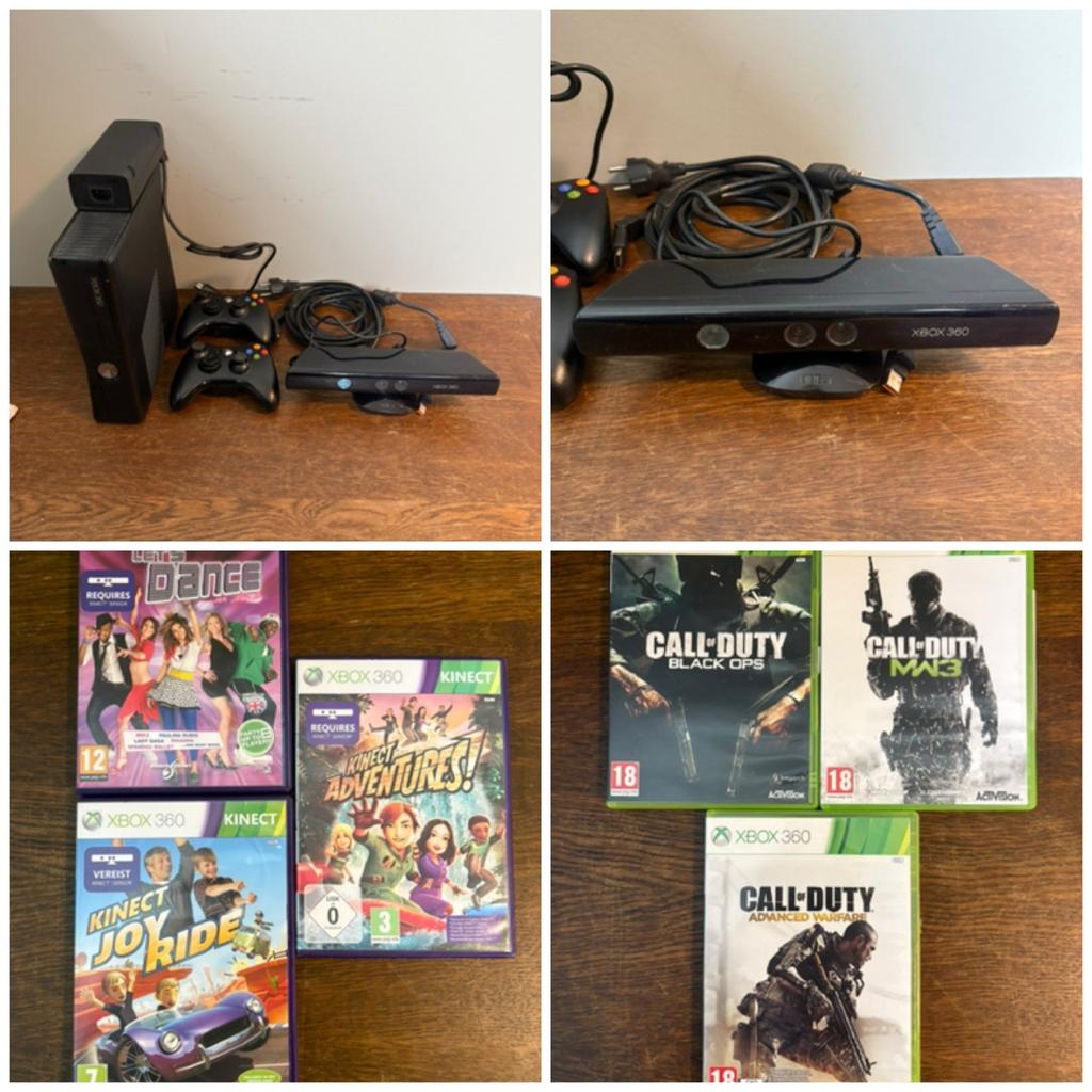 Complete Xbox 360 set met Kinect en games, Ophalen, Met 2 controllers, Gebruikt, Met games