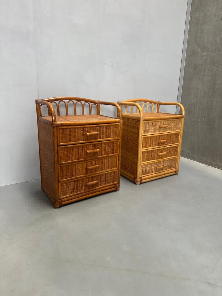 Rotan ladekast nachtkastje jaren '80, Gebruikt, 3 of 4 laden, X, Minder dan 100 cm