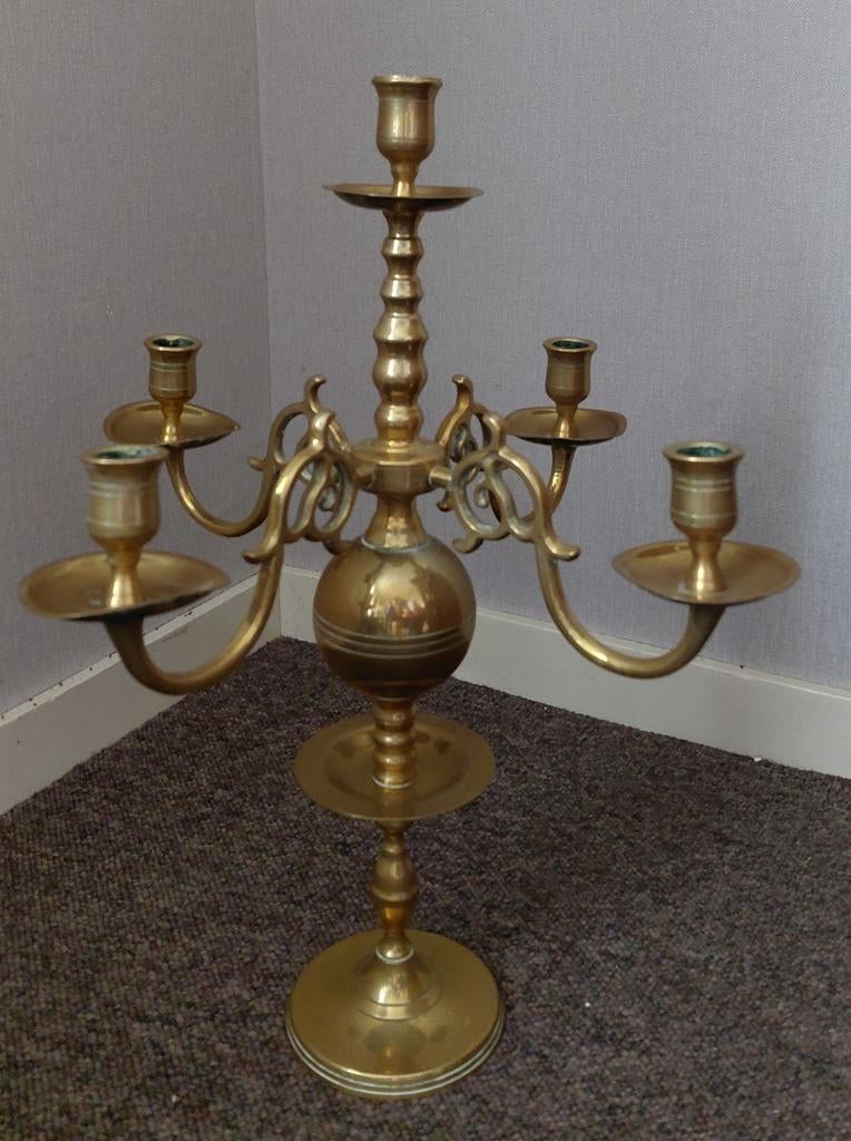 5 armige kopere kandelaar 43cm hoog, Antiek en Kunst, Ophalen, Koper of Brons