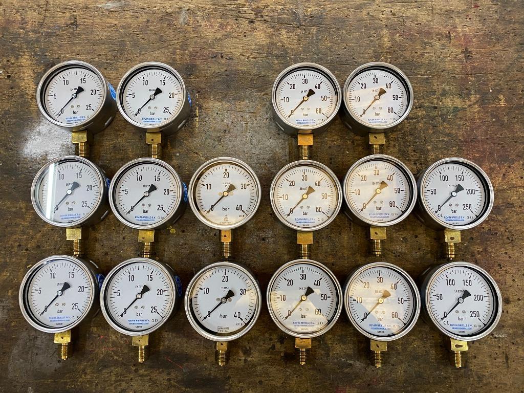 Manometer 100 mm. RVS/messing 60, 600 en 1000 bar nieuw, Ophalen of Verzenden, Nieuw, Druk