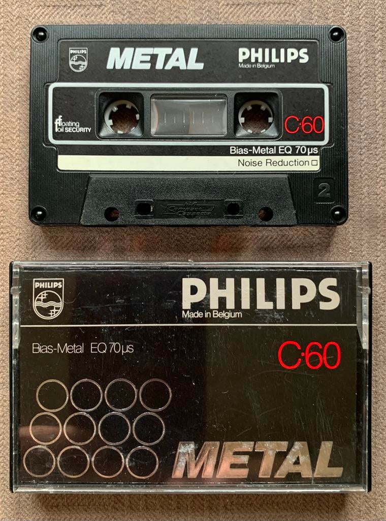 Zeldzaam vintage Philips METAL C60 1979 cassettebandjes RARE, Gebruikt, 2 t/m 25 bandjes, Ophalen of Verzenden, Voorbespeeld