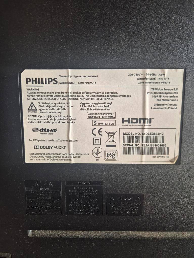 Philips 65OLED873/12 - Prachtige OLED TV, Philips, Gebruikt, Ophalen of Verzenden, 100 cm of meer
