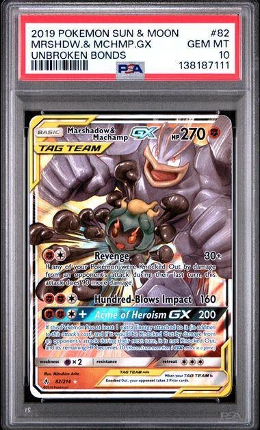 Pokemon Marshadow & Machamp GX Tag Team Unbroken Bond PSA 10, Ophalen of Verzenden, Nieuw, Losse kaart, Foil