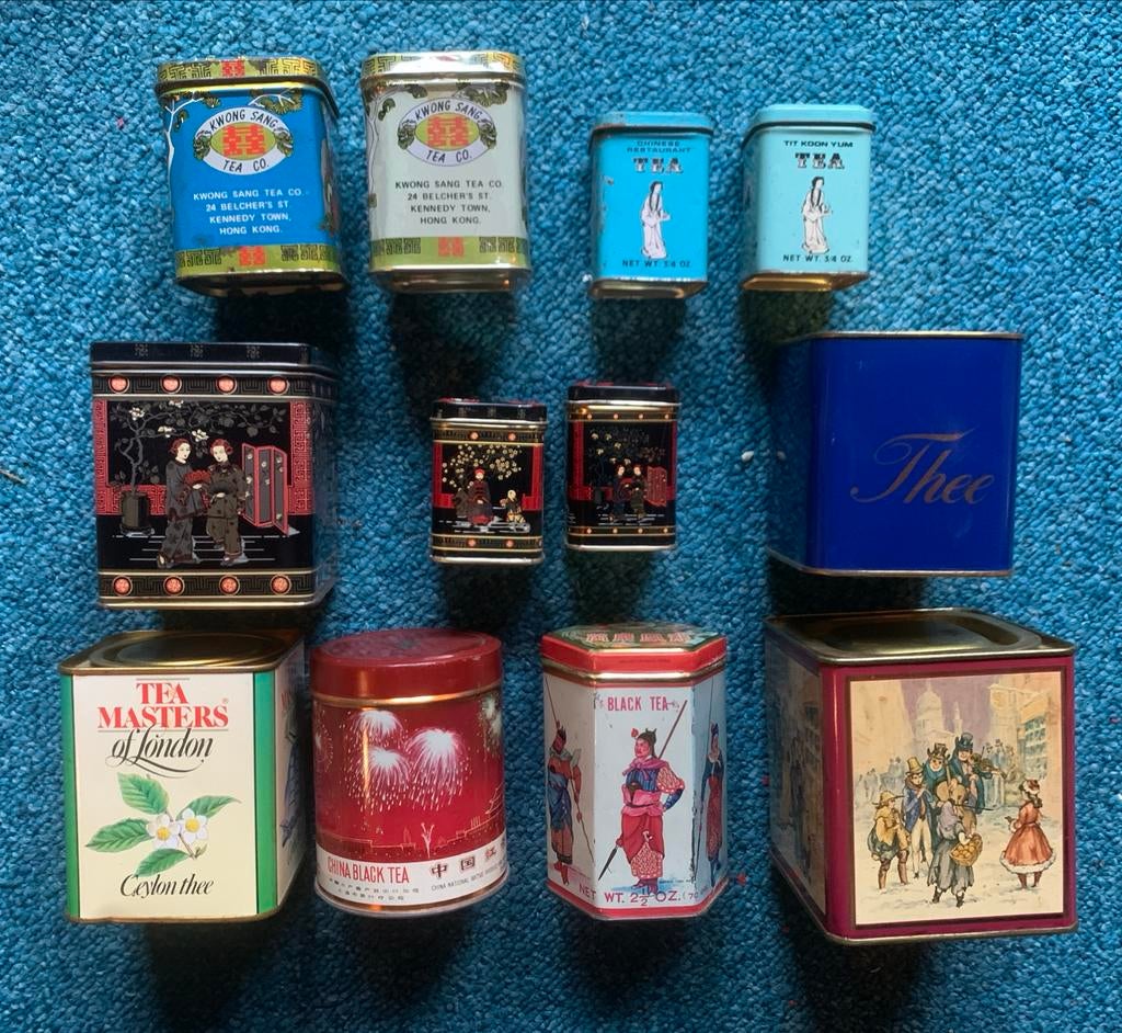 12x Chinese theeblikken blik thee china, Ophalen of Verzenden, Gebruikt, Thee