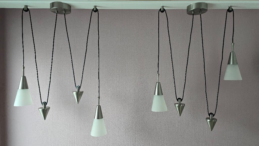 4 led hang lampen RVS geborsteld  E14 of G10 fitting, Ophalen of Verzenden, Gebruikt, Glas, 75 cm of meer