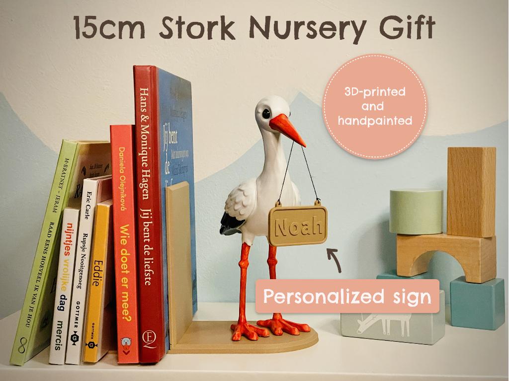 Gepersonaliseerde ooievaar met naam decoratie of boekensteun, Ophalen of Verzenden, Nieuw, Overige typen