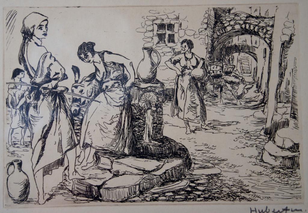 gravure, Italiaanse vrouwen voor watrput/ Hubertus. lijst, Ophalen of Verzenden