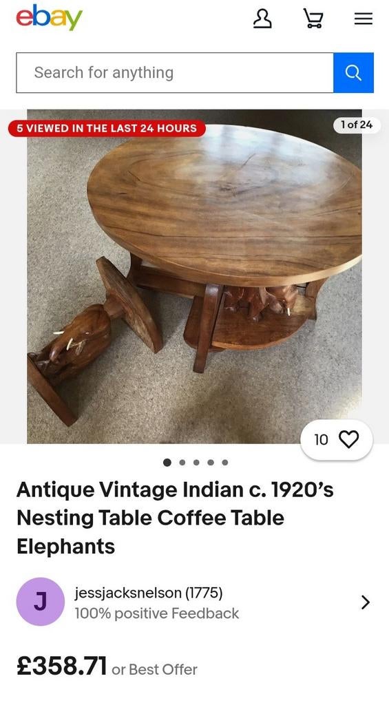 Eiken  Olifant tafel 4 bijzettafels capodimonte, Ophalen of Verzenden, Zo goed als nieuw, Rechthoekig, Minder dan 55 cm