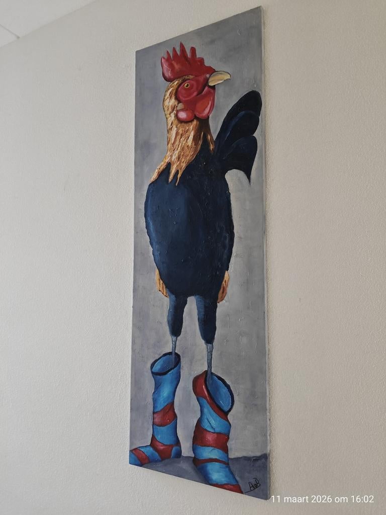 Schilderij haan met slobsokken, Ophalen